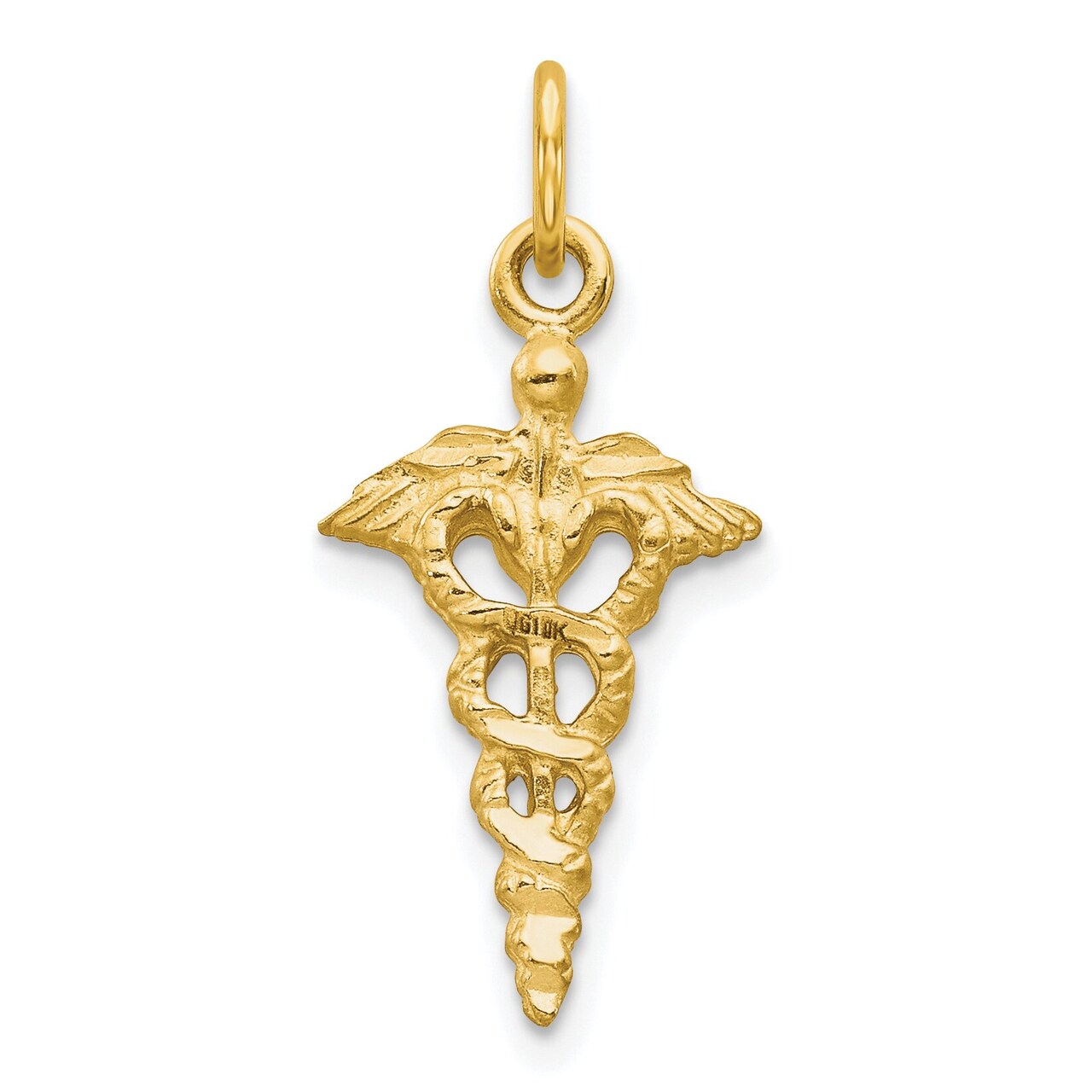 10K Yellow Gold Medical Caduceus Charm Diamond-Cut 25 X 11mm Jewerly